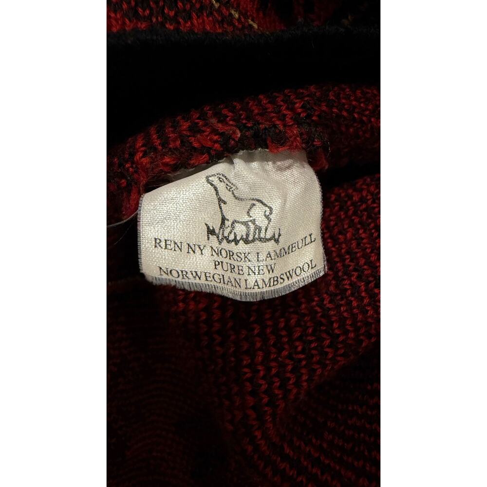 VTG Volund Norway Pure New Lambswool Nordic Cardigan Sweater Red Black XL - Picture 5 of 8